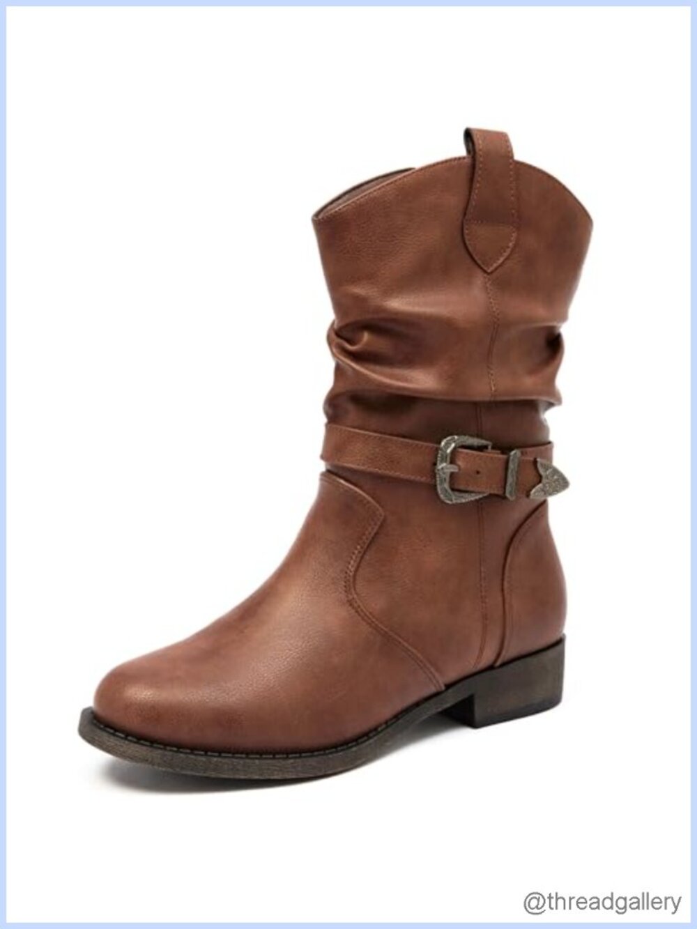 Veittes Women's Mid-Calf Cowboy Boots Faux Leather Low Heel Zip